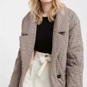 Free People Tawny Houndstooth Quilted Jacket Single Breast Old Money Pre-Loved